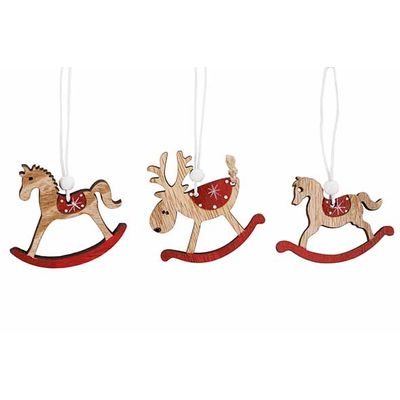 Hanger Set9 Deers And Horses Rood 6xh7cm  Hout  Cosy @ Home