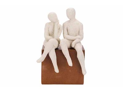 Beeld Talking Men Creme 14x9xh22cm Resin 
