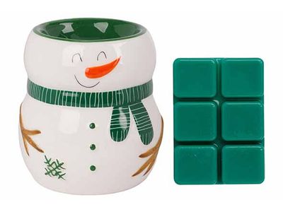 Wax Melt Giftset Snowman Mistletoe Groen  8x8xh9cm Keramiek