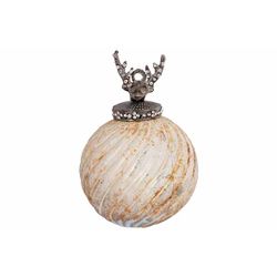 Kerstbal Deerhead Antique Creme 7x7xh11c M Glas 