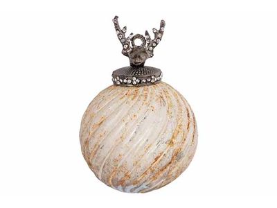 Boule Noel Deerhead Antique Creme 7x7xh1 1cm Verre