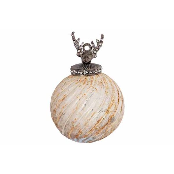 Kerstbal Deerhead Antique Creme 7x7xh11c M Glas 