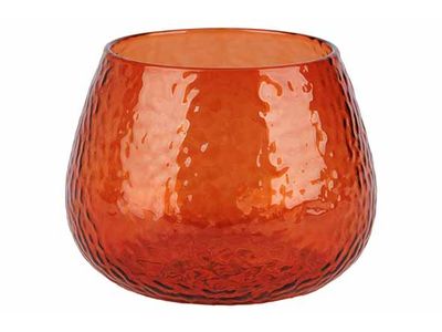 Theelichthouder Hammered Oranje 10x10xh7 ,5cm Glas