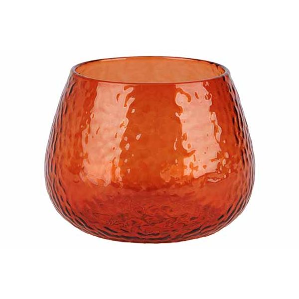 Cosy @ Home Theelichthouder Hammered Oranje 10x10xh7 ,5cm Glas