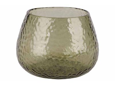 Theelichthouder Hammered Groen 10x10xh7, 5cm Glas