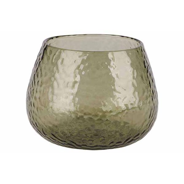 Cosy @ Home Theelichthouder Hammered Groen 10x10xh7, 5cm Glas