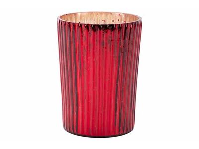 Theelichthouder Antique Donkerrood 8x8xh 10cm Glas