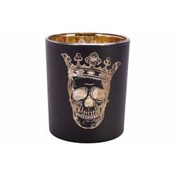 Cosy @ Home Theelichthouder Skull Zwart Goud 7x7xh8c M Glas 