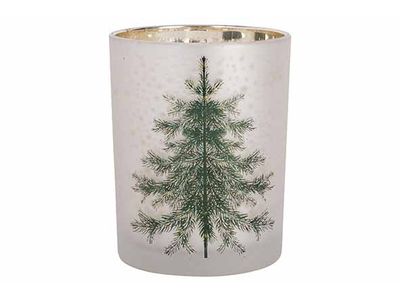 Theelichthouder Green Tree Wit Goud 10x1 0xh12,5cm Glas