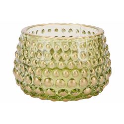 Cosy @ Home Theelichthouder Golden Dots Groen 8x8xh6 Cm Glas 