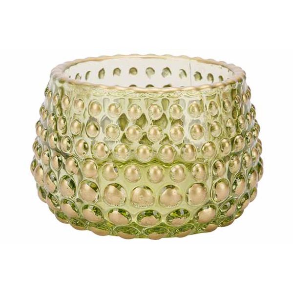 Cosy @ Home Theelichthouder Golden Dots Groen 8x8xh6 Cm Glas