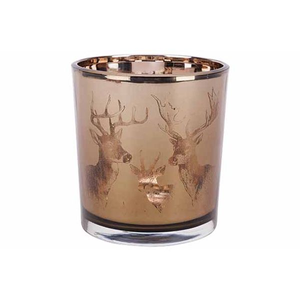 Cosy @ Home Theelichthouder Deers Bruin 7x7xh8cm Gla S