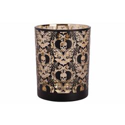 Cosy @ Home Theelichthouder Skulls Zwart Goud 10x10x H12,5cm Glas 