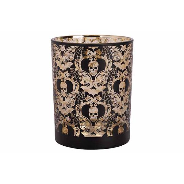 Cosy @ Home Theelichthouder Skulls Zwart Goud 10x10x H12,5cm Glas