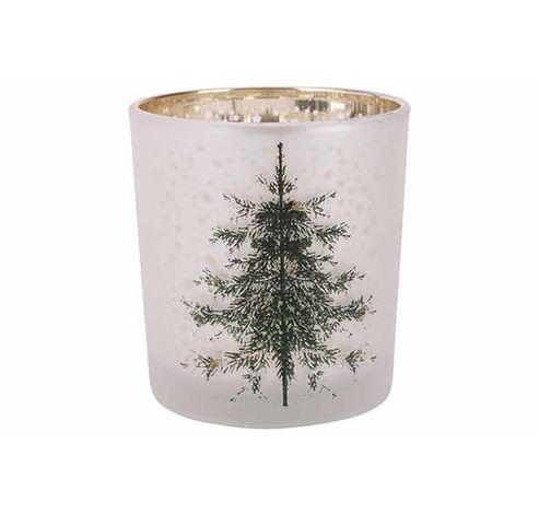 Theelichthouder Green Tree Wit Goud 7x7x H8cm Glas  Cosy @ Home