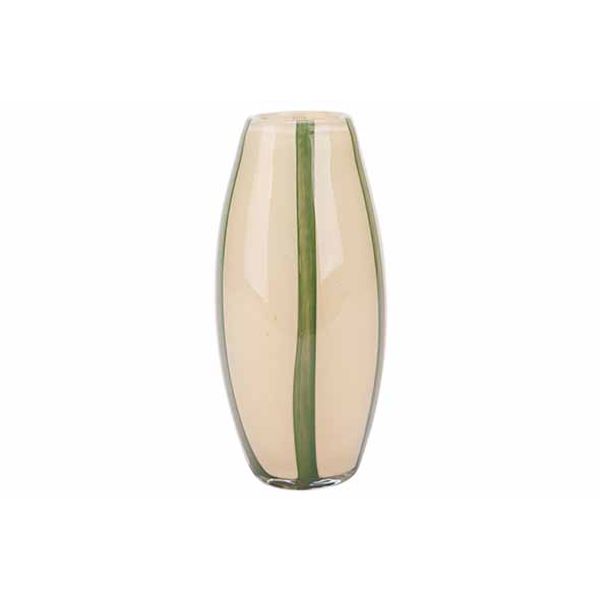 Cosy @ Home Vaas Green Stripe Creme 11x11xh24cm Rond  Glas