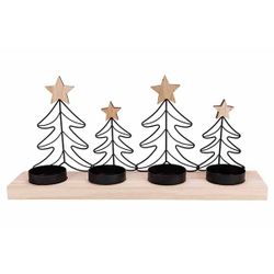 Cosy @ Home Theelichthouder Trees Black Natuur 34x7x H16cm Hout 