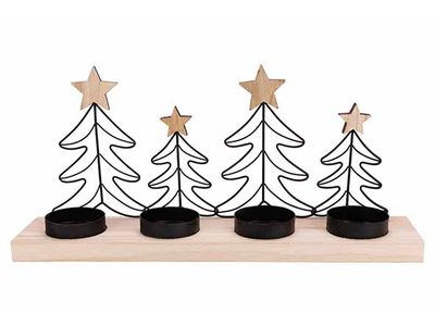 Theelichthouder Trees Black Natuur 34x7x H16cm Hout