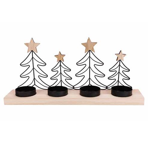 Theelichthouder Trees Black Natuur 34x7x H16cm Hout  Cosy @ Home