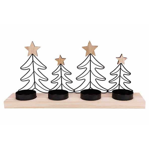 Theelichthouder Trees Black Natuur 34x7x H16cm Hout 