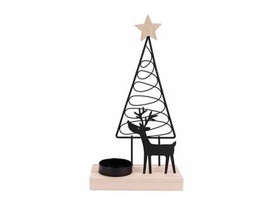 Theelichthouder Xmas Tree Deer Zwart 14x 7xh25cm Metaal