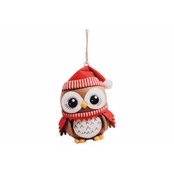 Hanger Owl With Hat Rood Wit 9x12xh,3cm Hout 