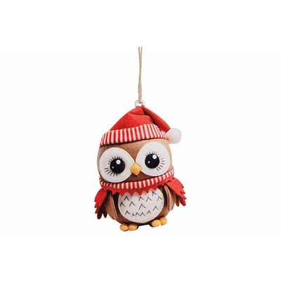 Hanger Owl With Hat Rood Wit 9x12xh,3cm Hout  Cosy @ Home