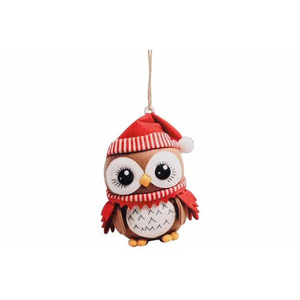 Hanger Owl With Hat Rood Wit 9x12xh,3cm Hout 