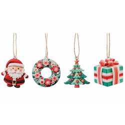 Hanger Set12 Tree Sant Gift Wreath Rood Groen 17x17xh2cm Hout 