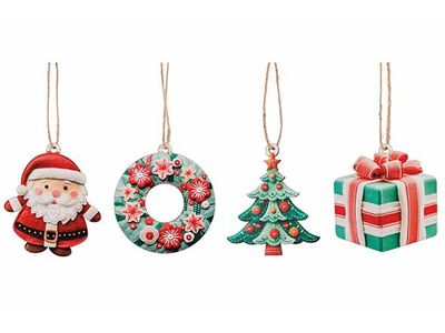 Hanger Set12 Tree Sant Gift Wreath Rood Groen 17x17xh2cm Hout