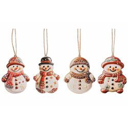 Hanger Set12 Snowman  Wit Bruin 17x17xh2 Cm Hout 