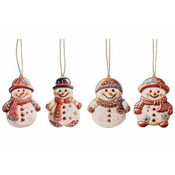 Hanger Set12 Snowman  Wit Bruin 17x17xh2 Cm Hout 