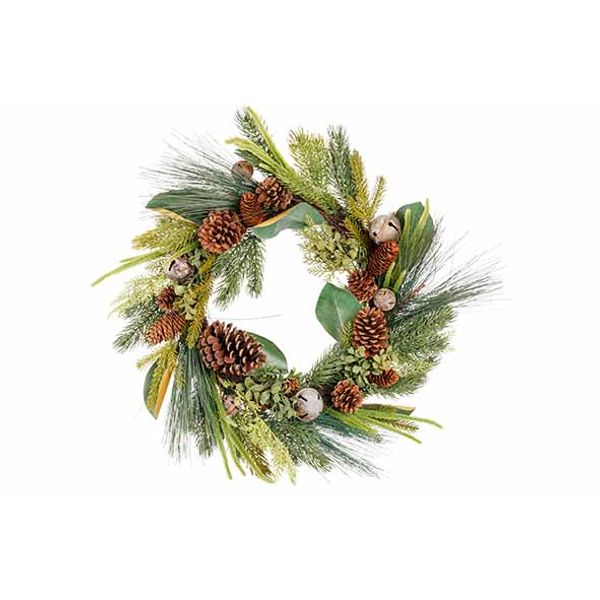 Krans Pinecone Bells Groen 66x66xh12cm K Unststof 