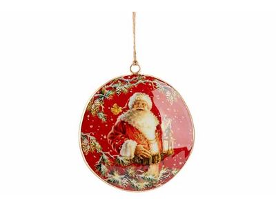 Suspension Vintage Santa Ball Rouge 10x1 Xh10cm Fer
