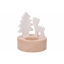 Cosy @ Home Theelichthouder Tree And Deer Wit 10x10x H12cm Rond Keramiek 