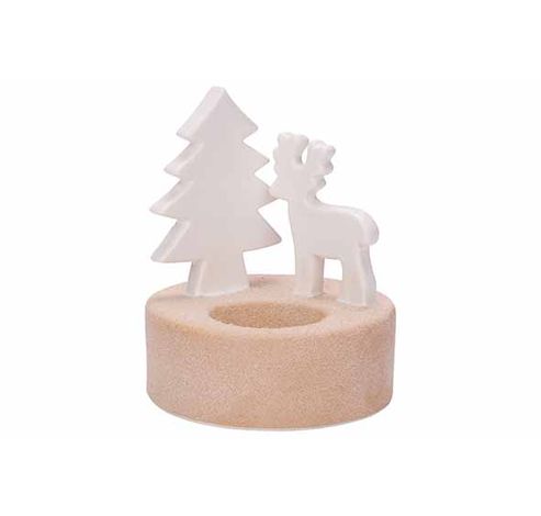 Theelichthouder Tree And Deer Wit 10x10x H12cm Rond Keramiek  Cosy @ Home