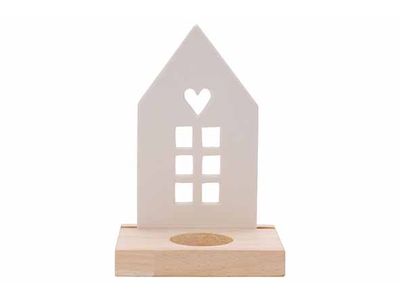 Theelichthouder House Wood Wit 11x8xh17c M Rechthoek Keramiek