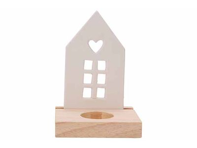 Theelichthouder House Wood Wit 10x8xh14c M Rechthoek Keramiek