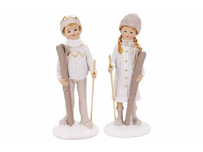 Skier 2ass Greige Creme 7x5xh17cm Polyre Sin
