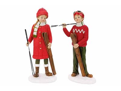 Skier 2ass Rood 13x9xh30cm Polyresin 