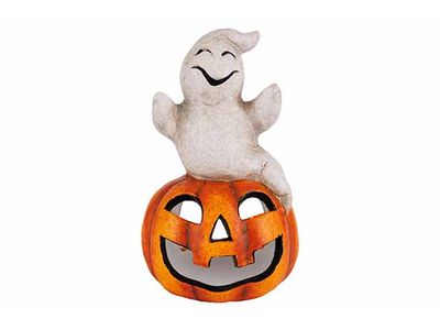 Bougeoir Citrouille With Ghost Orange 10 X9xh16cm Ceramique