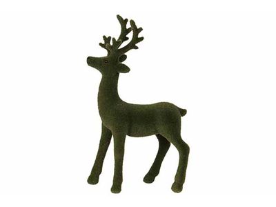 Hert Standing Flocked Donkergroen 11x4xh 20cm Kunststof
