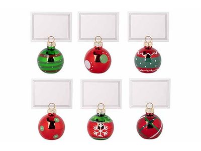 Porte-carte Set6 Xmas Ball Rouge Vert 4x 4xh9cm Verre