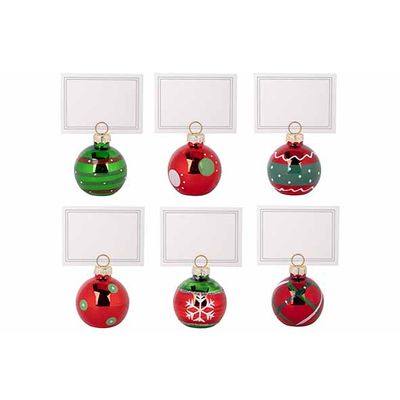 Kaarthouder Set6 Xmas Ball Rood Groen 4x 4xh9cm Glas 