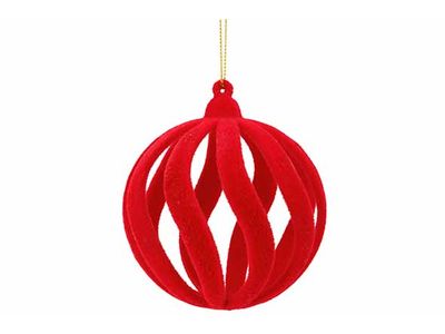 Hanger Ball Spiral Flocked Rood 7x7xh7cm 