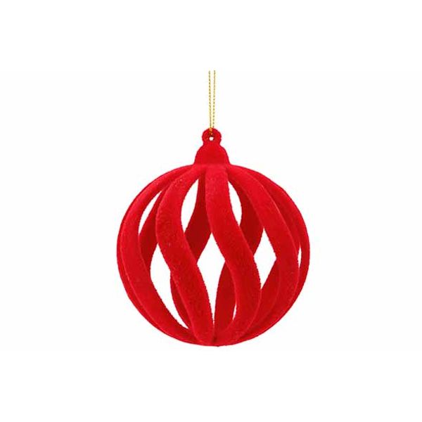 Hanger Ball Spiral Flocked Rood 7x7xh7cm  