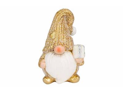 Pere Noel Golden Heart Holding Gift Beig E 9,4x8xh15cm Autre Polyresine