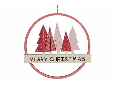 Hanger Merry Christmas Xmas Trees Bordea Ux 19,5x,5xh19,2cm Rond Hout