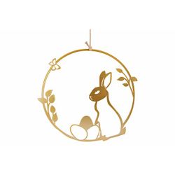 Hanger Rabbit Eggs And Flowers Goud 25x, 5xh25cm Rond Metaal 