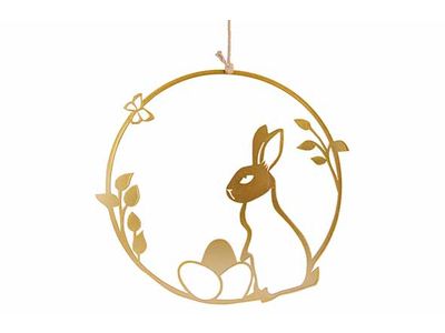Hanger Rabbit Eggs And Flowers Goud 25x, 5xh25cm Rond Metaal